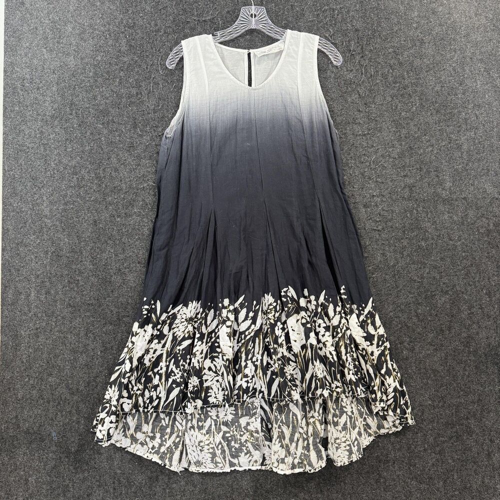 Cino Dress Women's Medium Black Ombre Floral Trapeze Swing Cotton Sundress
